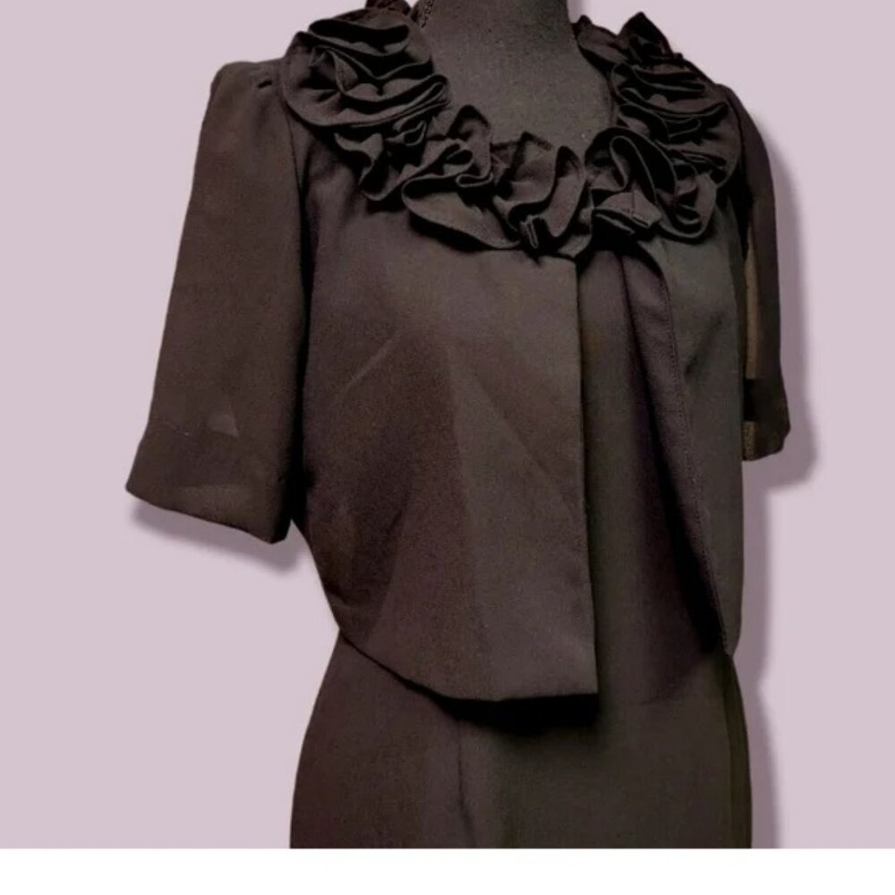 Danny & Nicole Black 2 Layered Sheer Dress Cropped Overcoat Roses Size 8